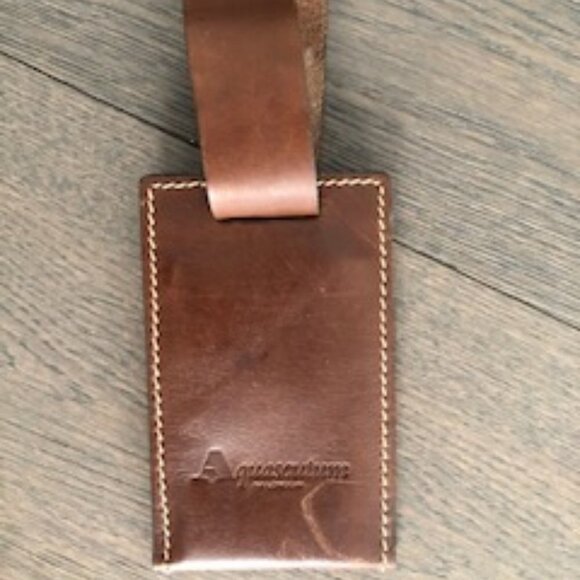Aquascutum Authentic Vtg Genuine Leather Luggage Tag Brass Hardware Brown Sz OS - Picture 3 of 5